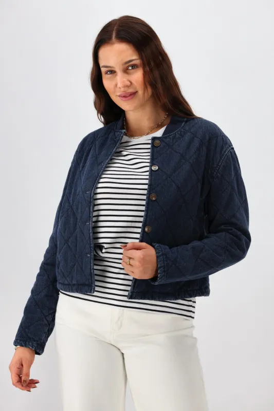 Shine On Label Niko Quilted Denim Bomber Jacket sold by Shine On