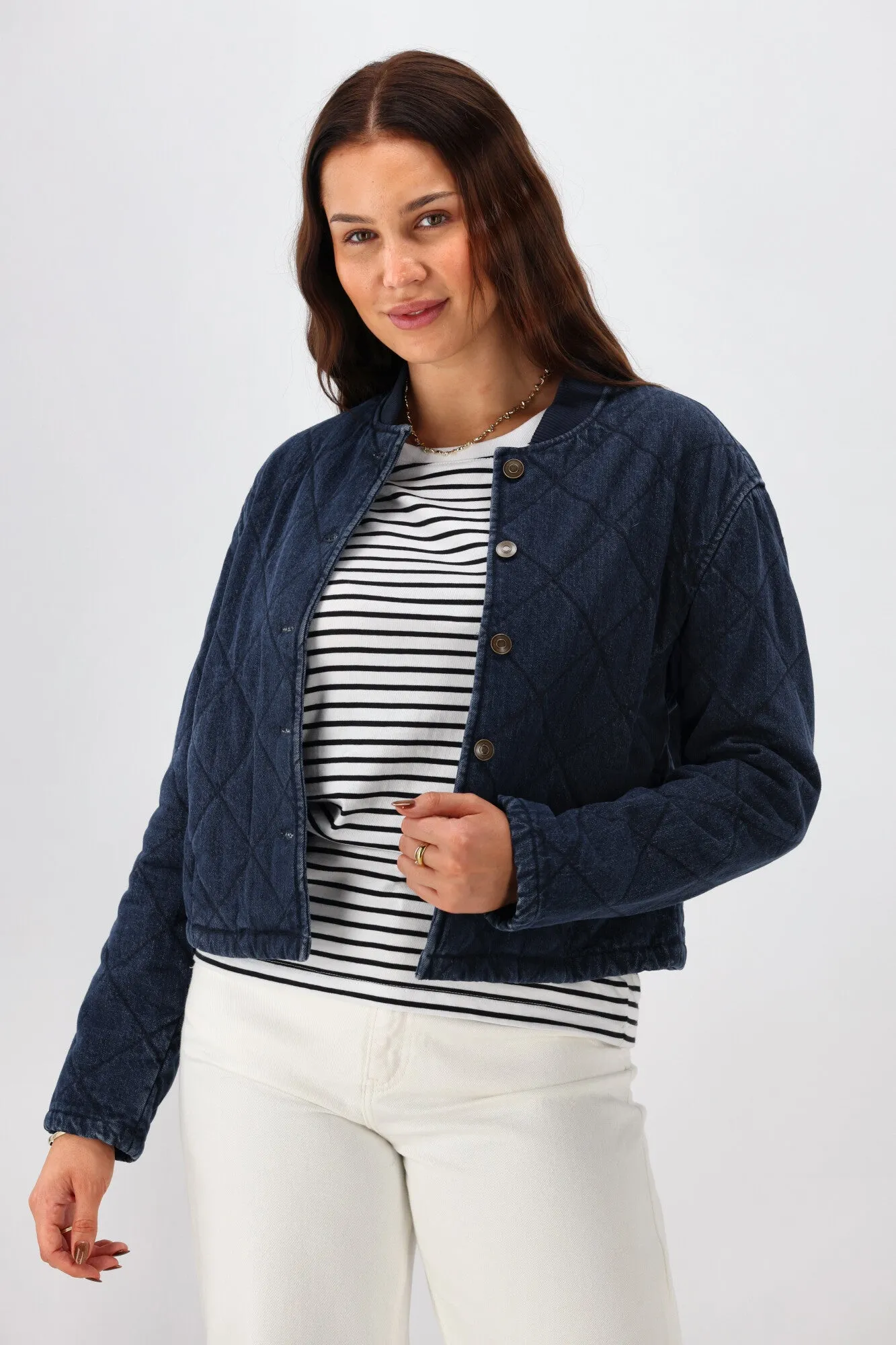 Shine On Label Niko Quilted Denim Bomber Jacket sold by Shine On