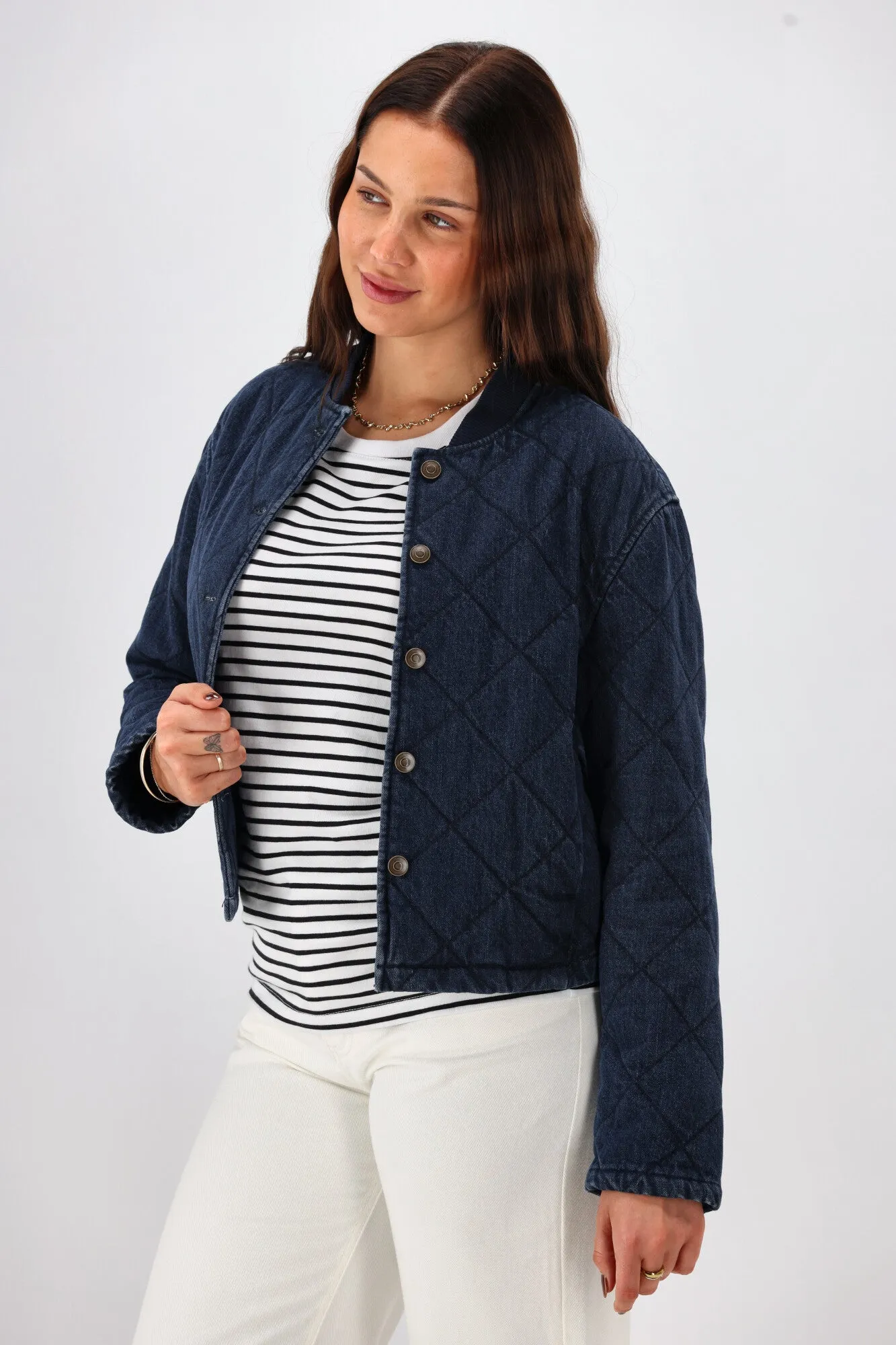 Shine On Label Niko Quilted Denim Bomber Jacket sold by Shine On product image thumbnail 3