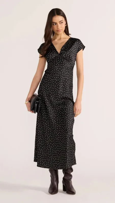 Minkpink Jemma Polka Bias Midi Dress Black sold by Shine On