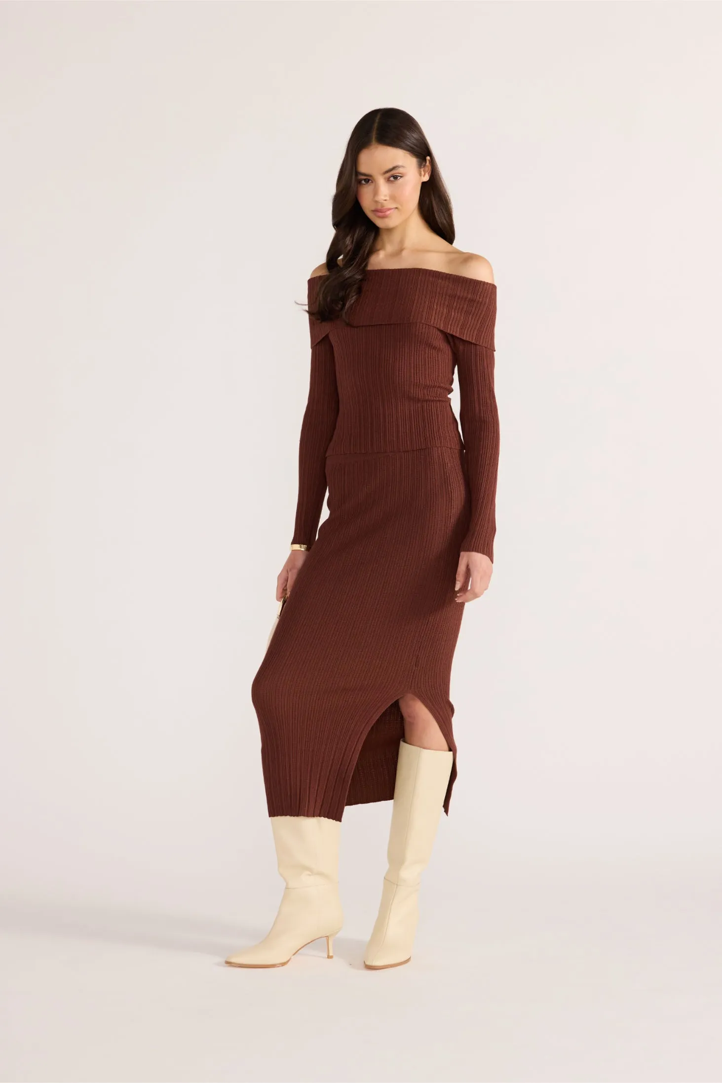 Minkpink Zoe Knit Midi Tube Skirt Chocolate sold by Shine On product image thumbnail 2