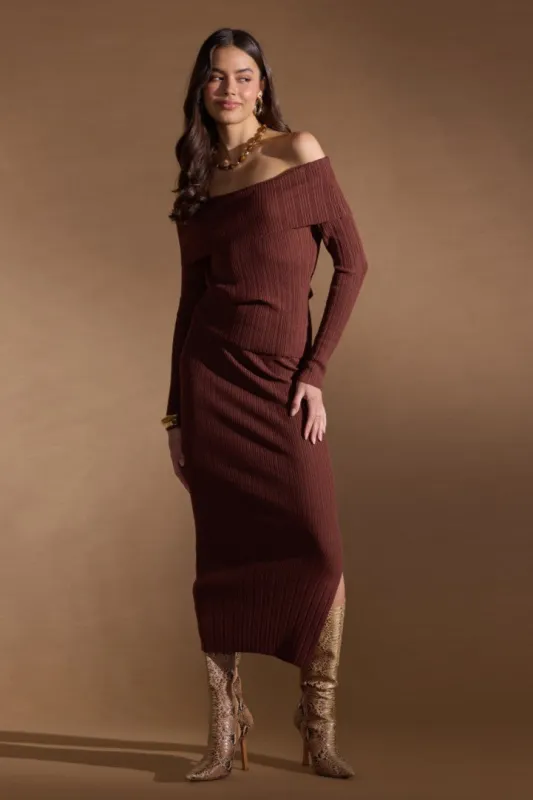 Minkpink Zoe Knit Midi Tube Skirt Chocolate sold by Shine On