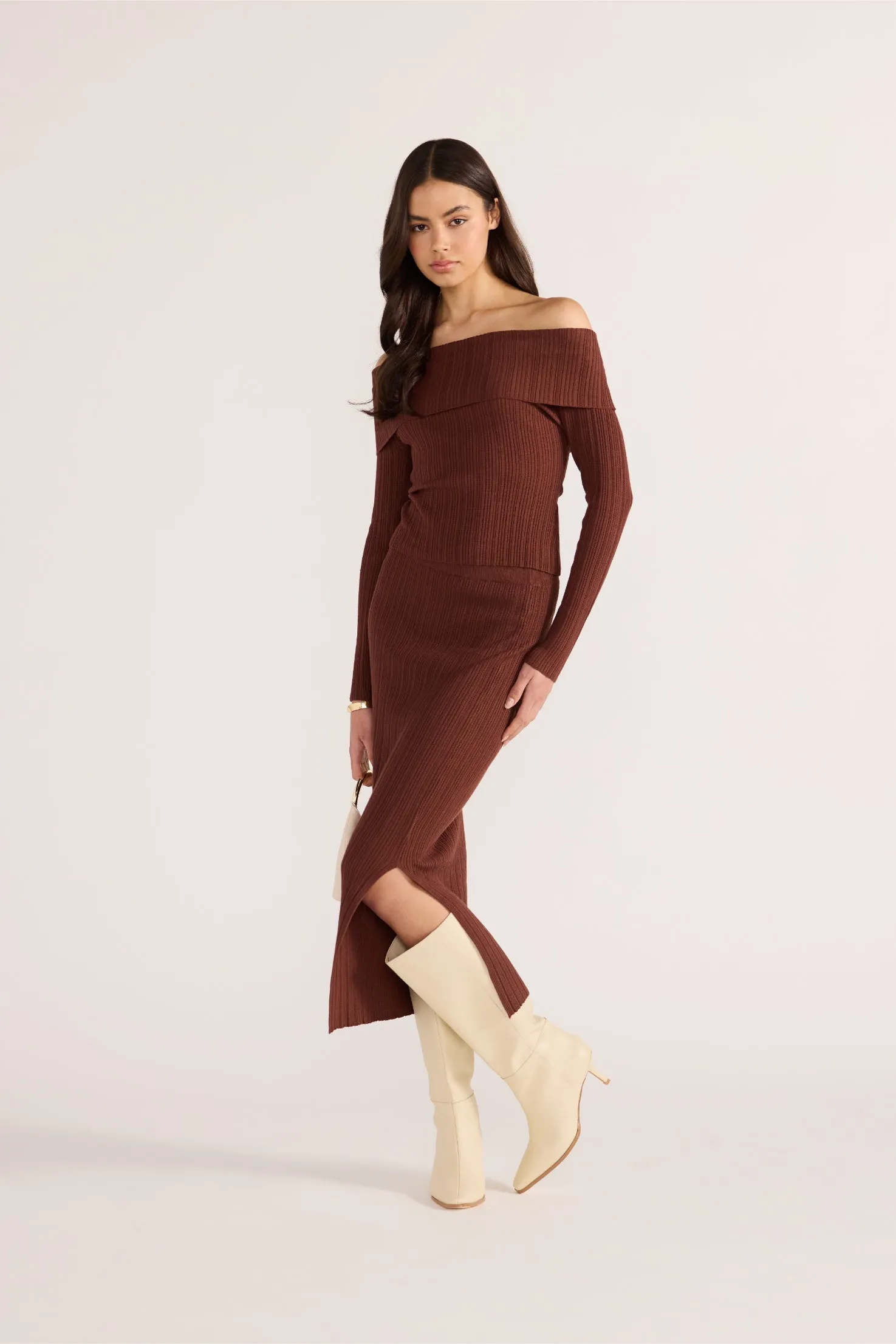 Minkpink Zoe Knit Midi Tube Skirt Chocolate sold by Shine On product image thumbnail 4