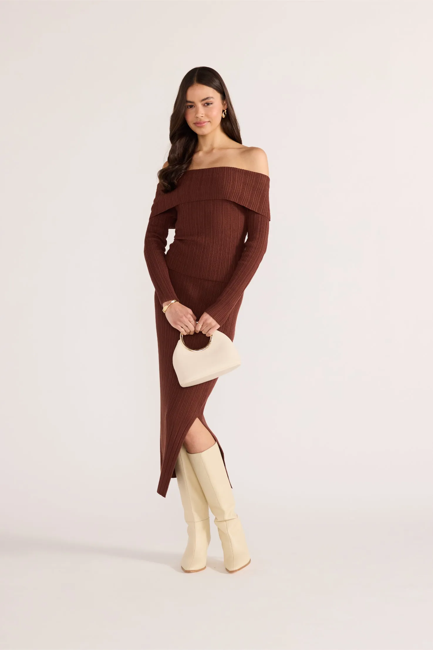 Minkpink Zoe Knit Midi Tube Skirt Chocolate sold by Shine On product image thumbnail 3