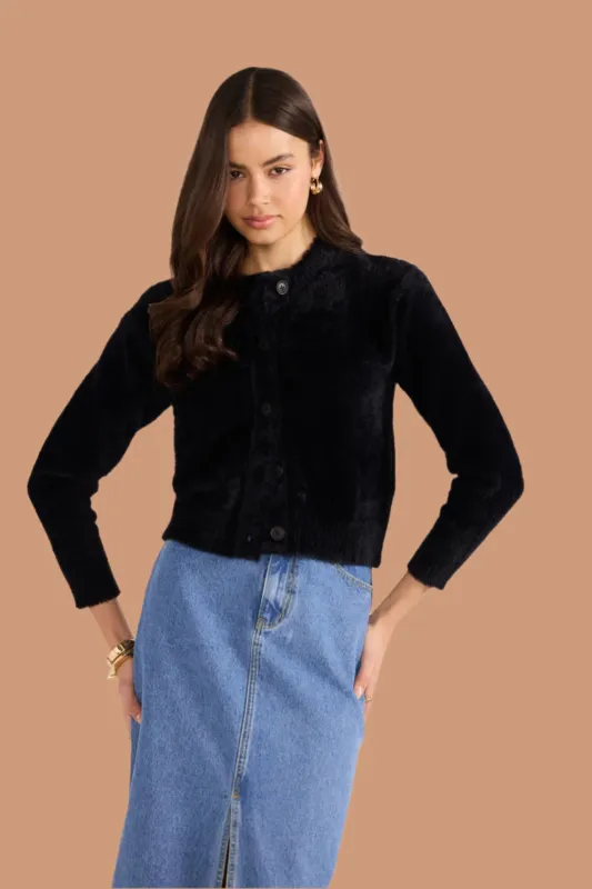 Minkpink Rowan Fluffy Cardi Black sold by Shine On
