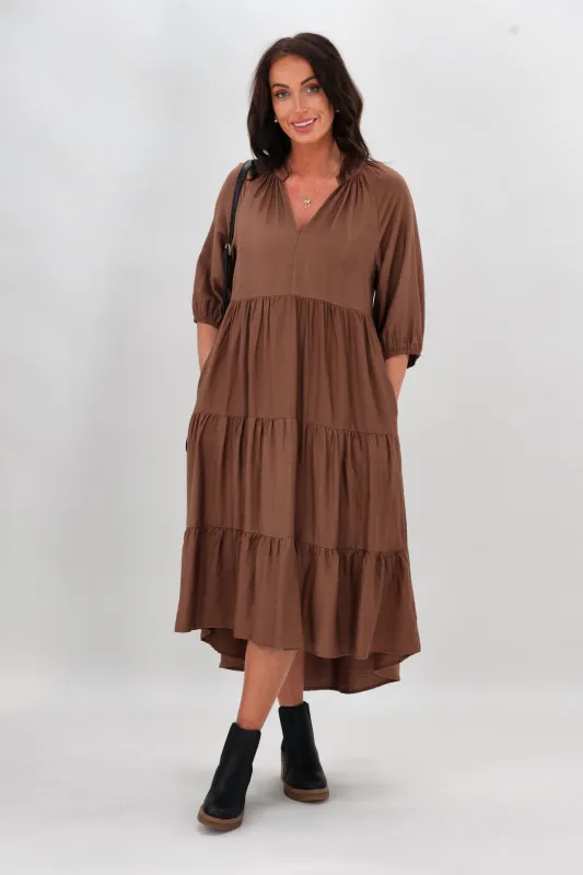Sunday Boho Harlow Dress Chocolate Pre-Order Due End Of June sold by Shine On