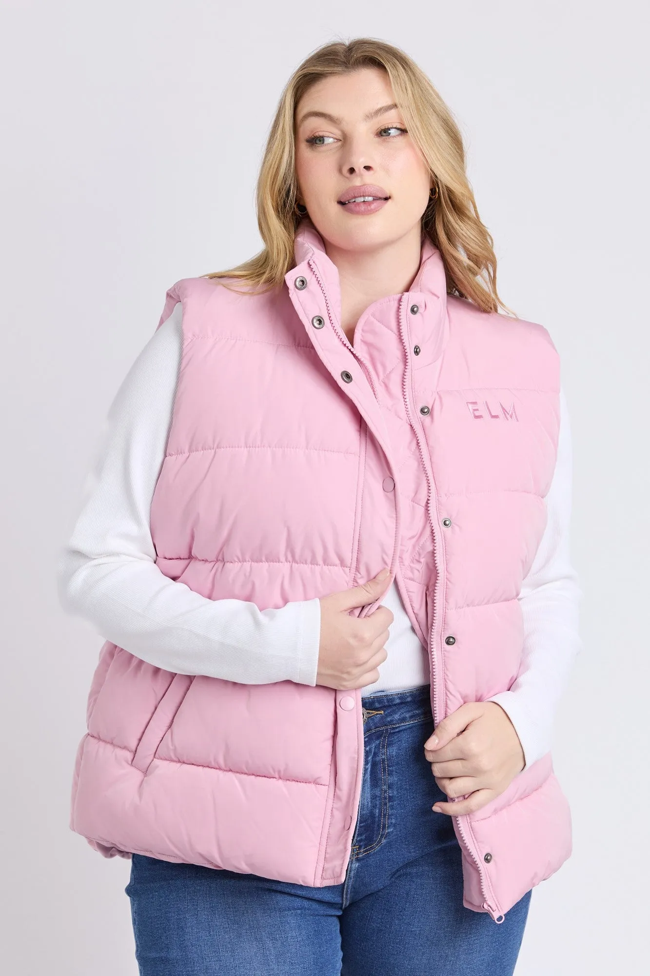 Elm Core Puffer Vest Soft Pink sold by Shine On