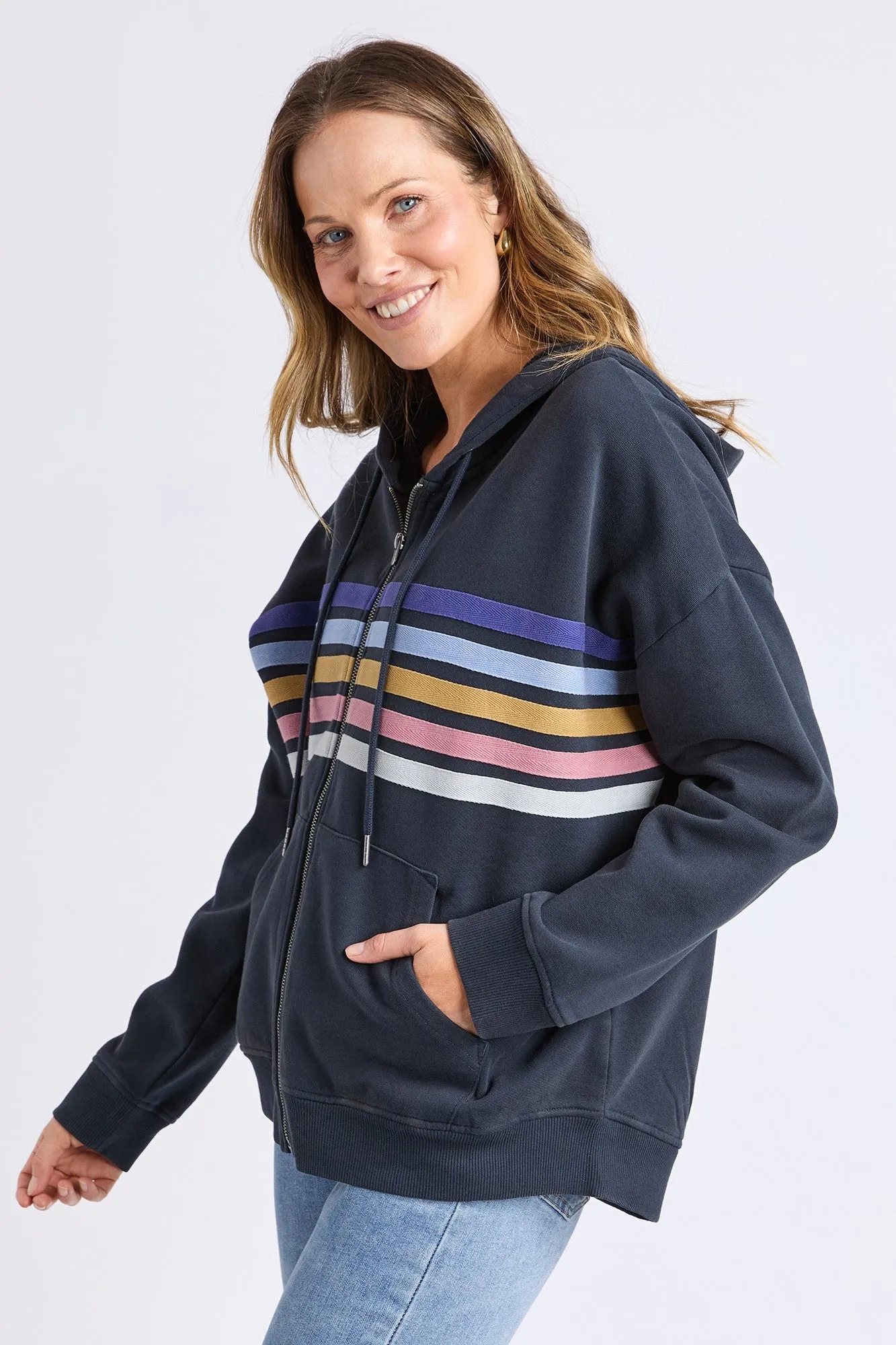 Elm Cue Zip Zip Hoodie Navy sold by Shine On product image thumbnail 3