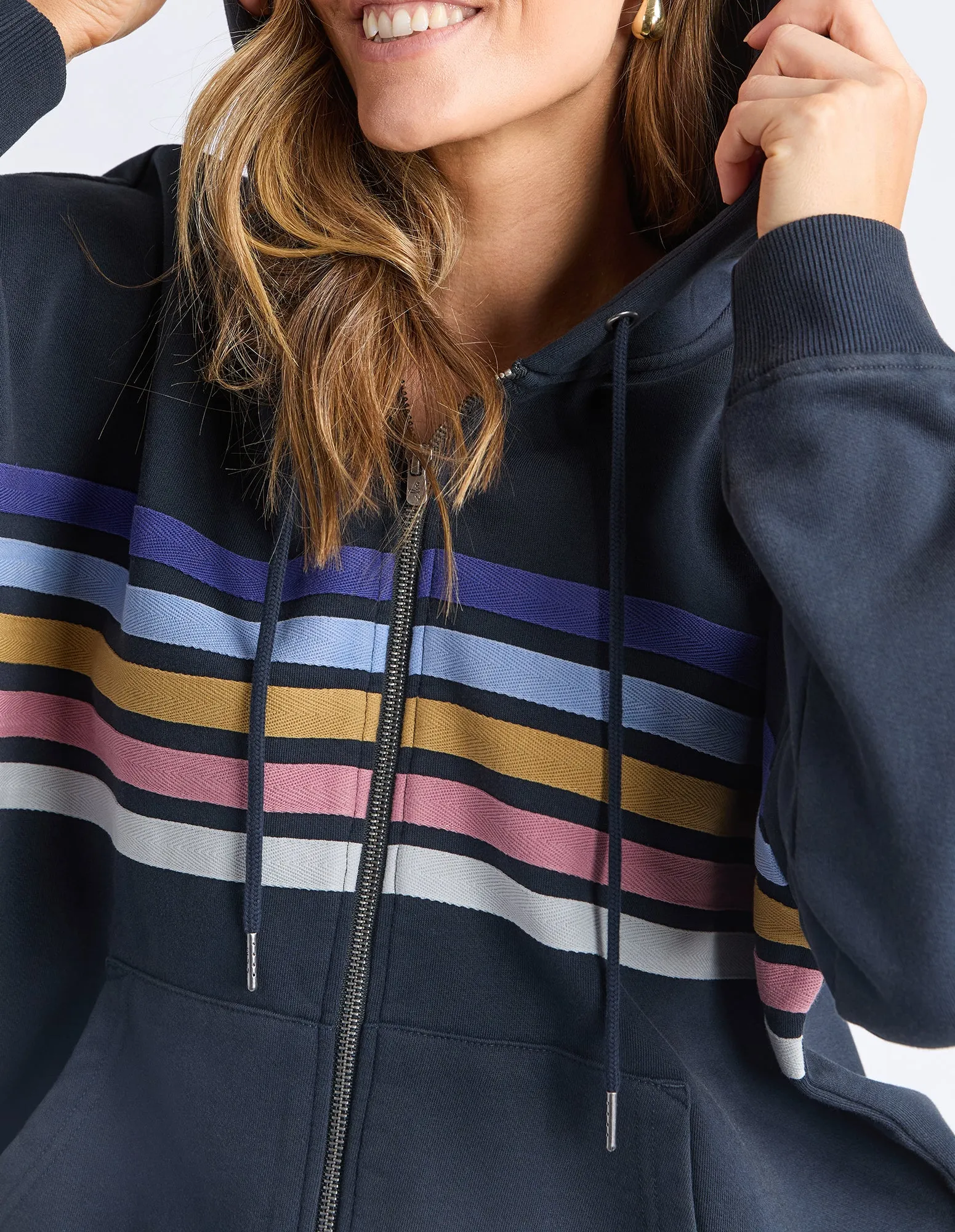 Elm Cue Zip Zip Hoodie Navy sold by Shine On product image thumbnail 4