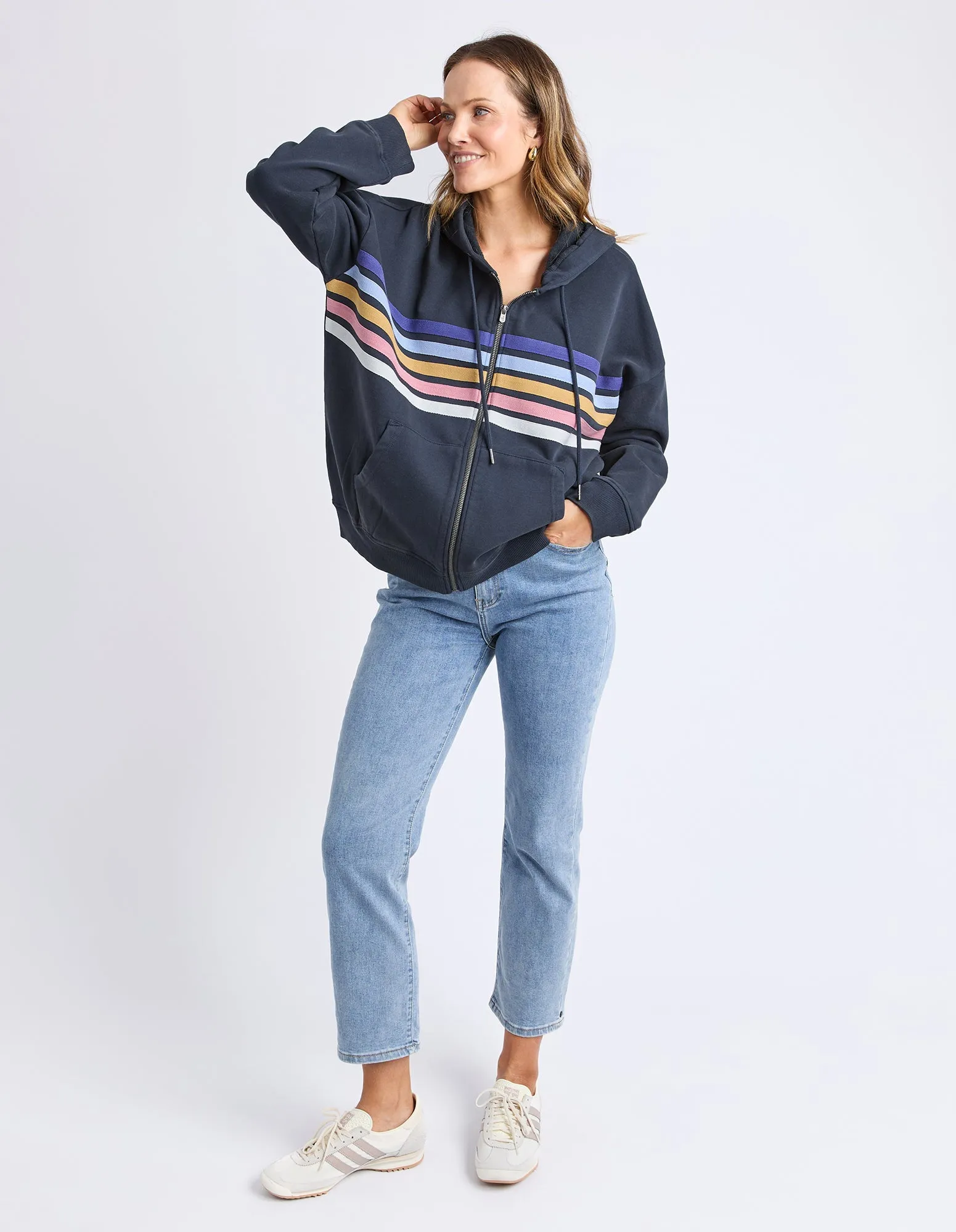 Elm Cue Zip Zip Hoodie Navy sold by Shine On