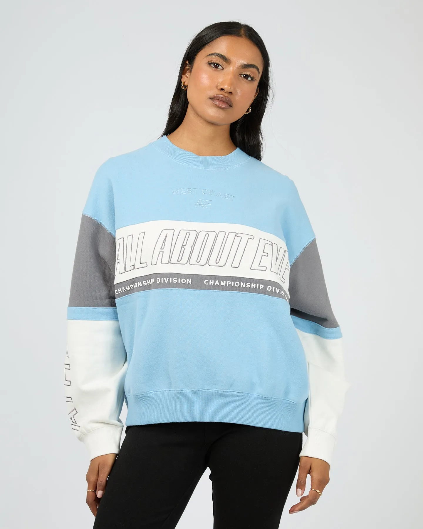 All About Eve Performance Slouch Panel Crew Vintage Blue sold by Shine On