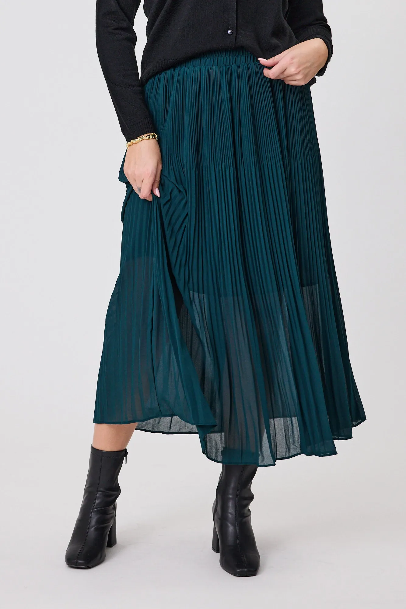 Gloss The Label Lula Variagated Pleated Skirt Petrol sold by Shine On product image thumbnail 2