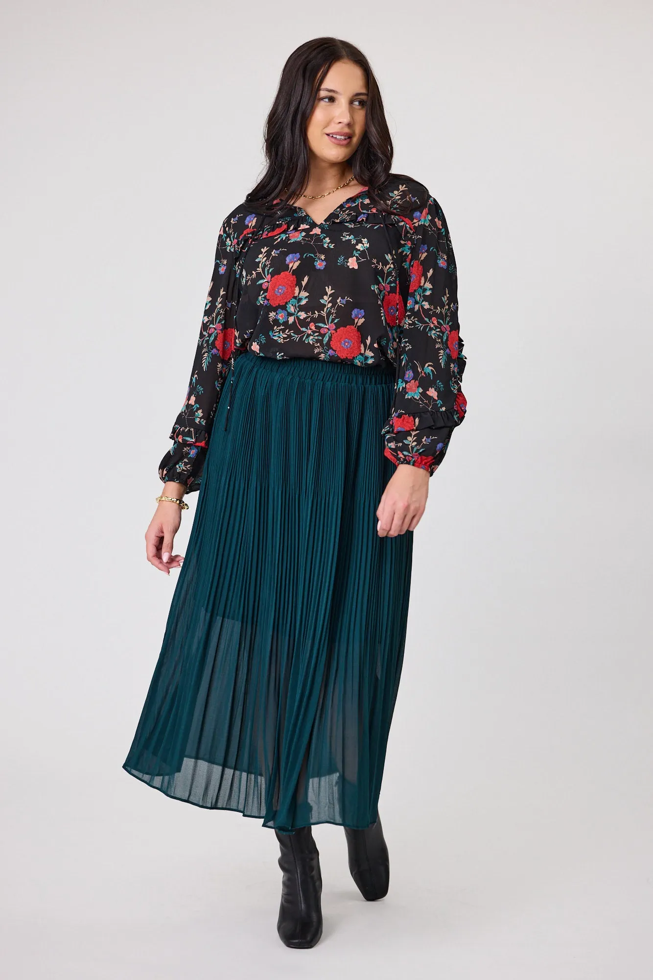 Gloss The Label Lula Variagated Pleated Skirt Petrol sold by Shine On product image thumbnail 5