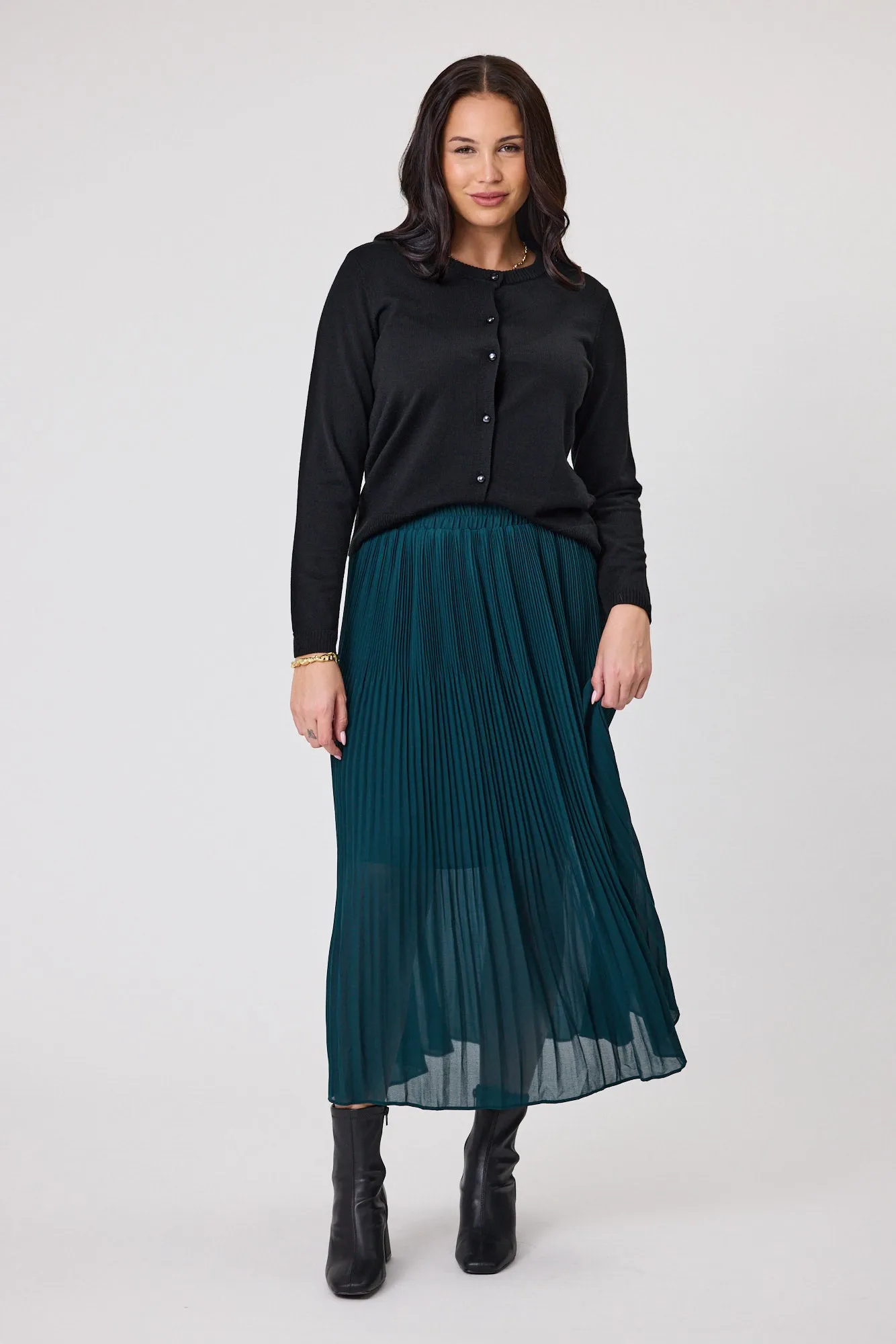 Gloss The Label Lula Variagated Pleated Skirt Petrol sold by Shine On product image thumbnail 4