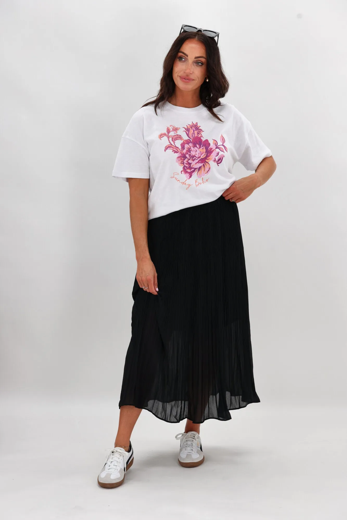 Gloss The Label Lula Variagated Pleated Skirt Black sold by Shine On product image thumbnail 4