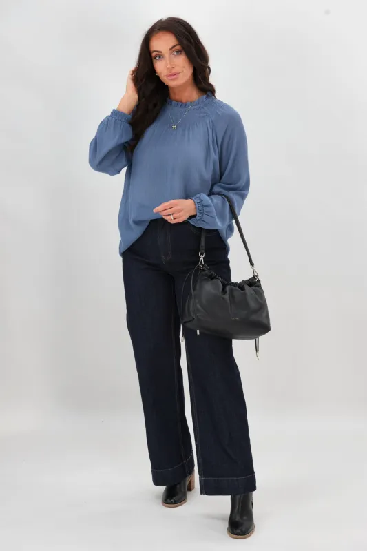 Gloss The Label Nell Shirred Neck Top Blue sold by Shine On