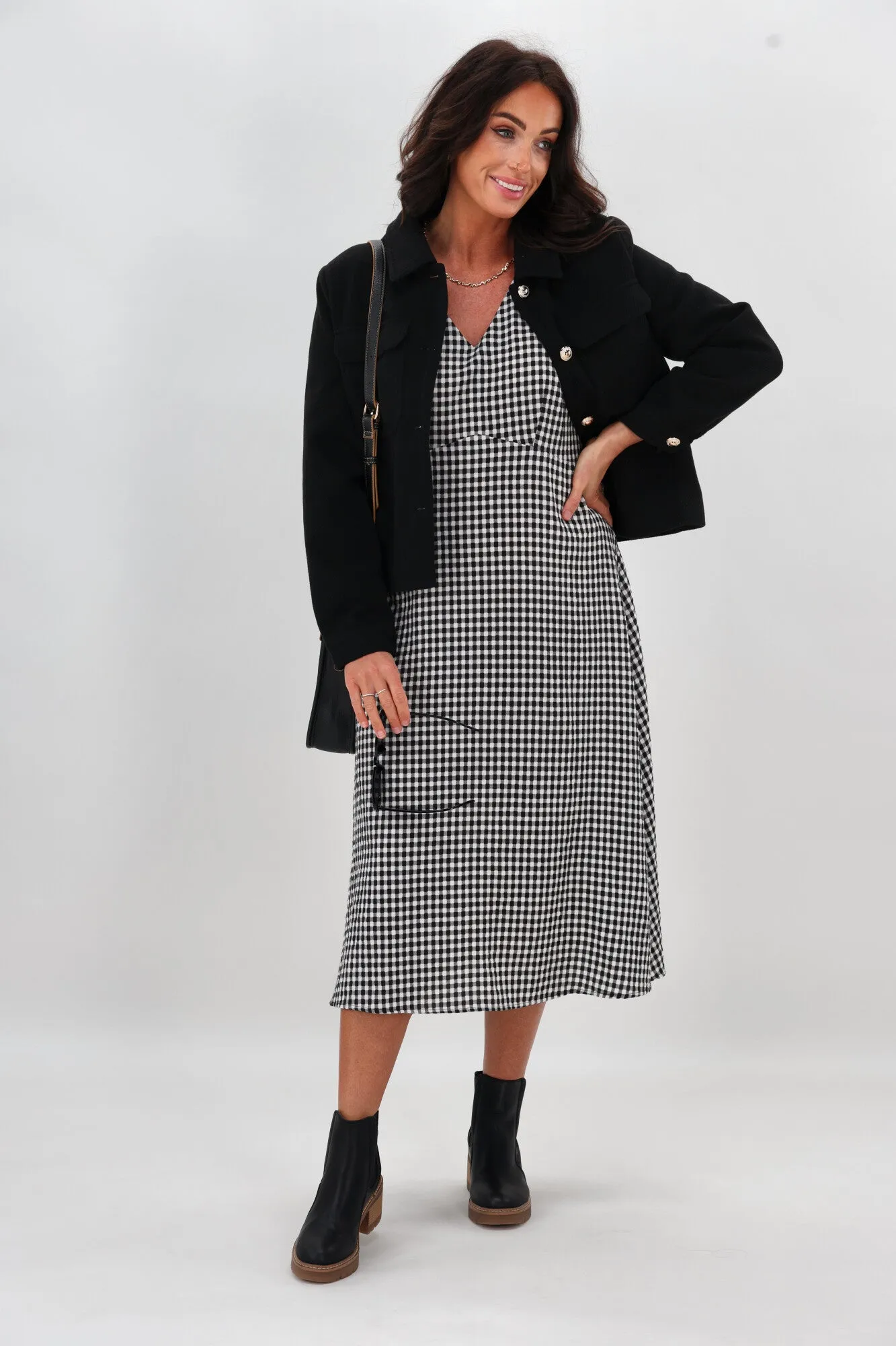 Shine On Label Nepia Check Midi Dress Black White sold by Shine On product image thumbnail 3