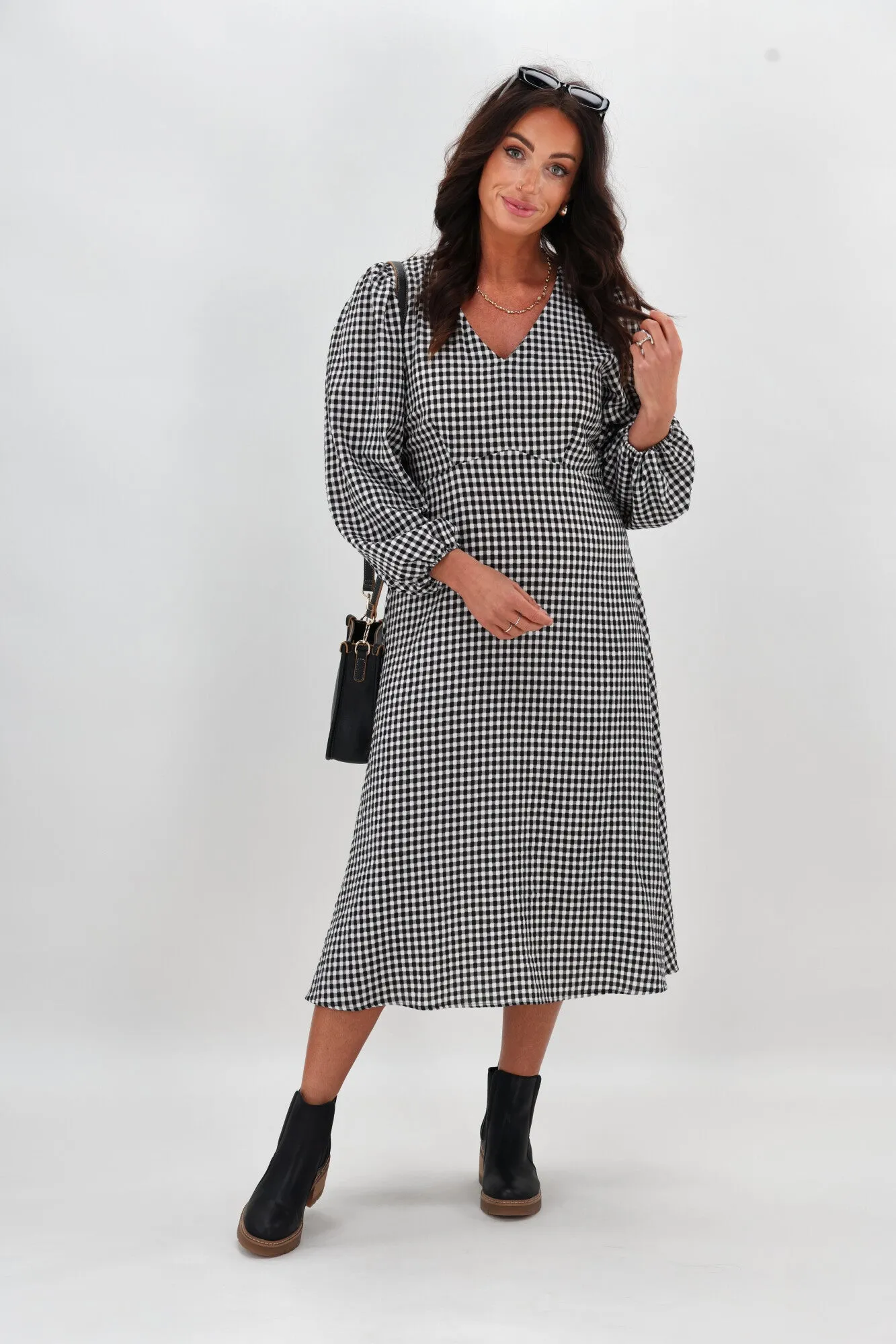 Shine On Label Nepia Check Midi Dress Black White sold by Shine On product image thumbnail 5