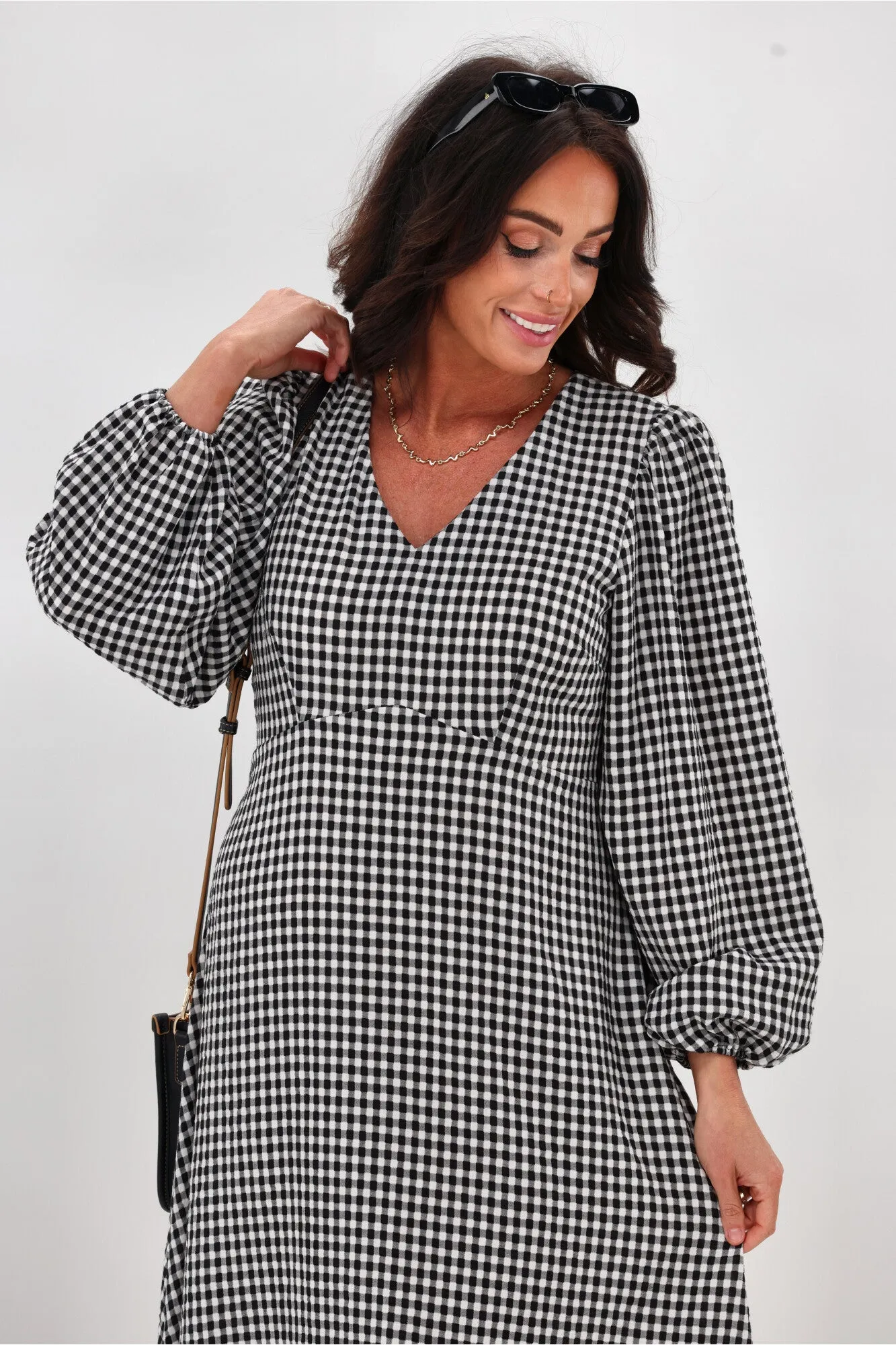 Shine On Label Nepia Check Midi Dress Black White sold by Shine On product image thumbnail 2