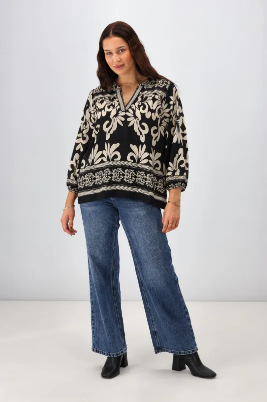 Gloss The Label Zaylee Border Print Top sold by Shine On