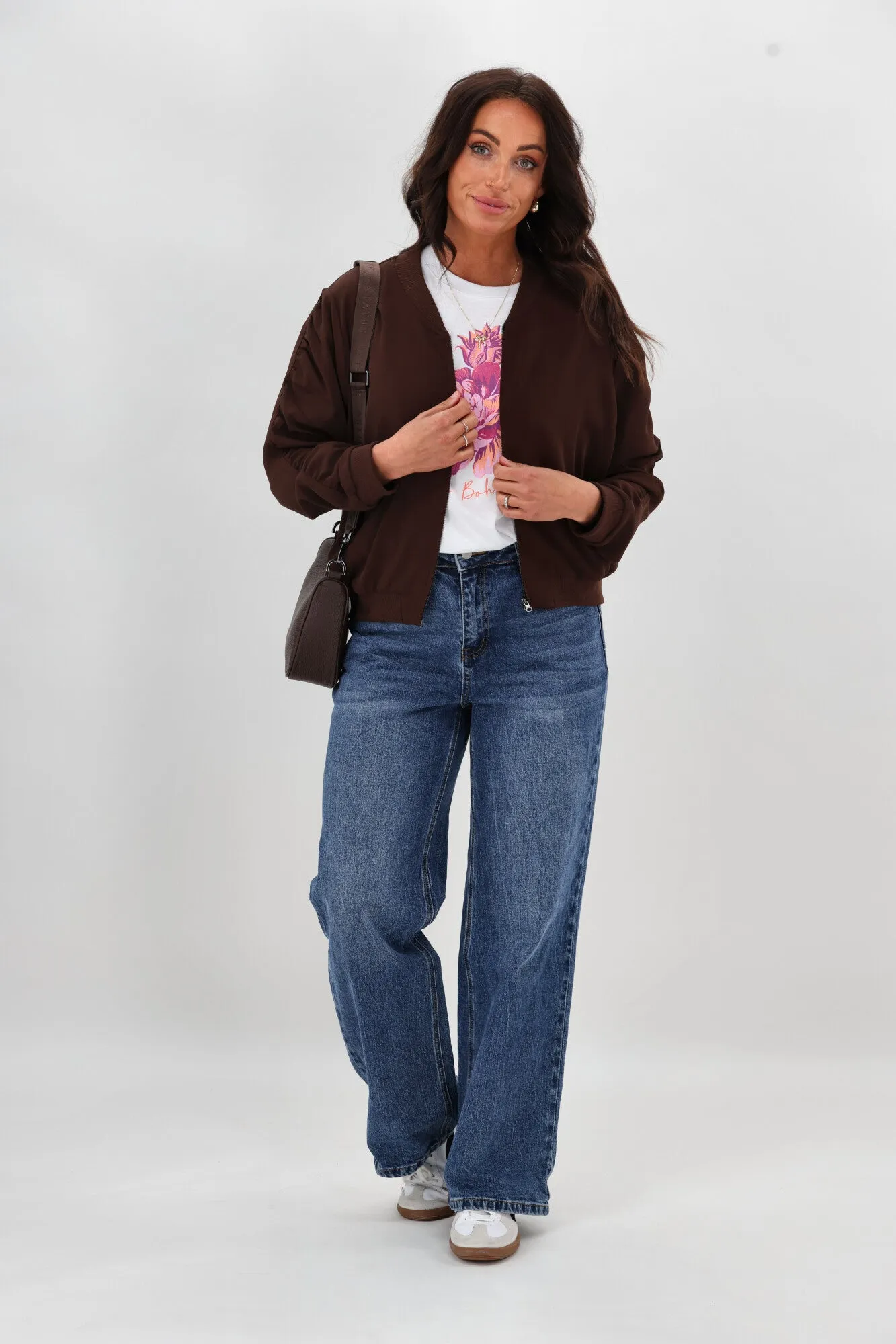 Shine On Label Hailey Gathered Sleeve Bomber Jacket Chocolate sold by Shine On product image thumbnail 3