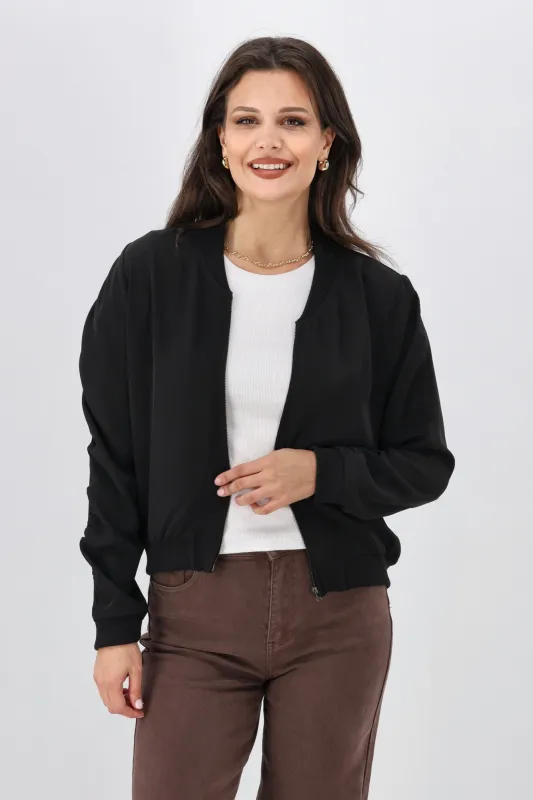 Shine On Label Hailey Gathered Sleeve Bomber Jacket Black sold by Shine On