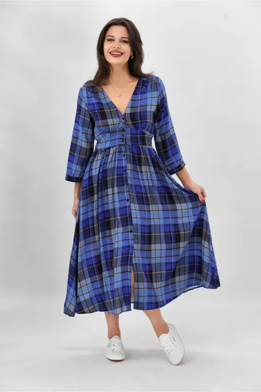 Sunday Boho Kathy Midi Dress Blue Gingham sold by Shine On