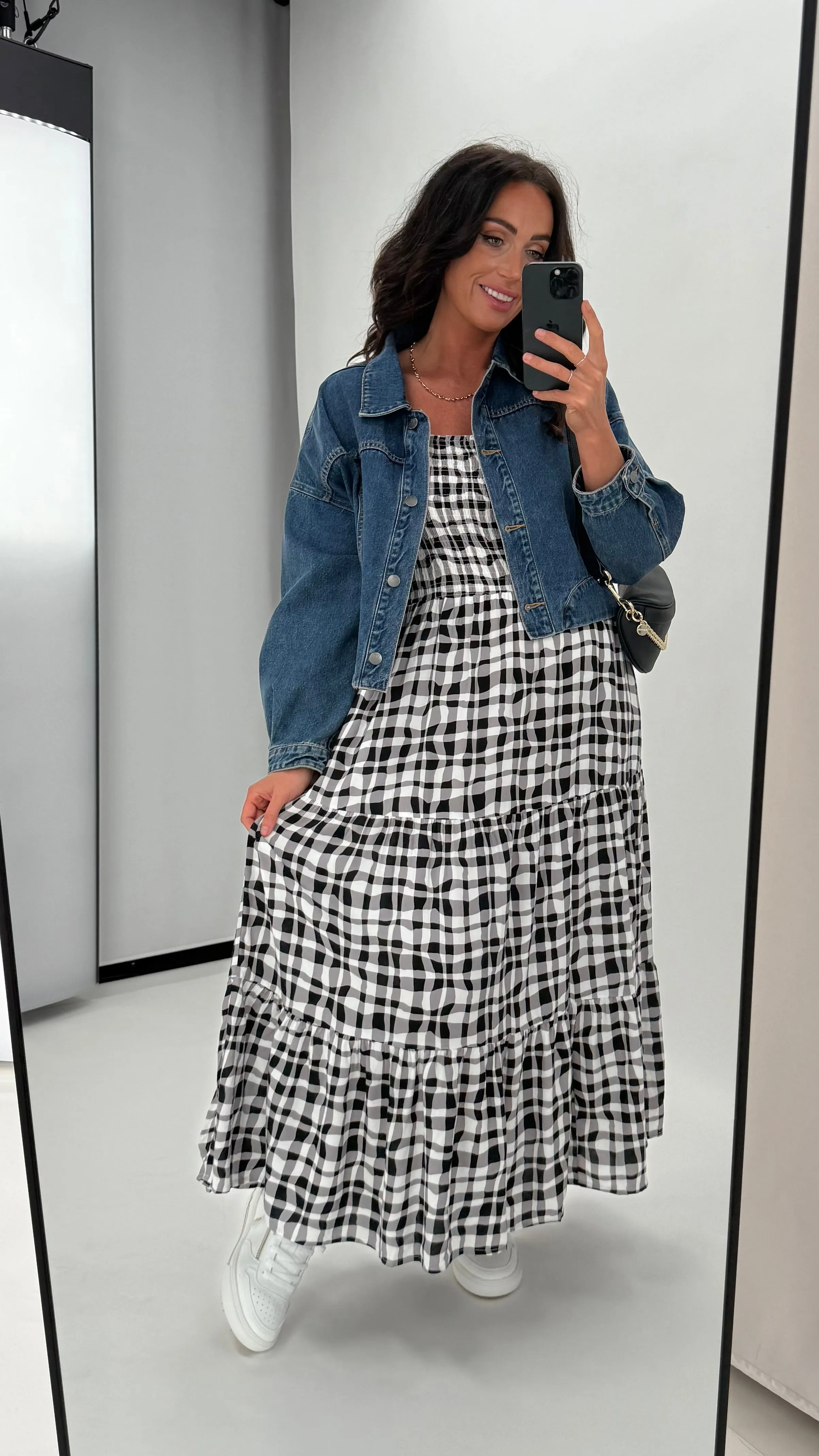 Sunday Boho Nellie Shirred Dress Black Gingham sold by Shine On
