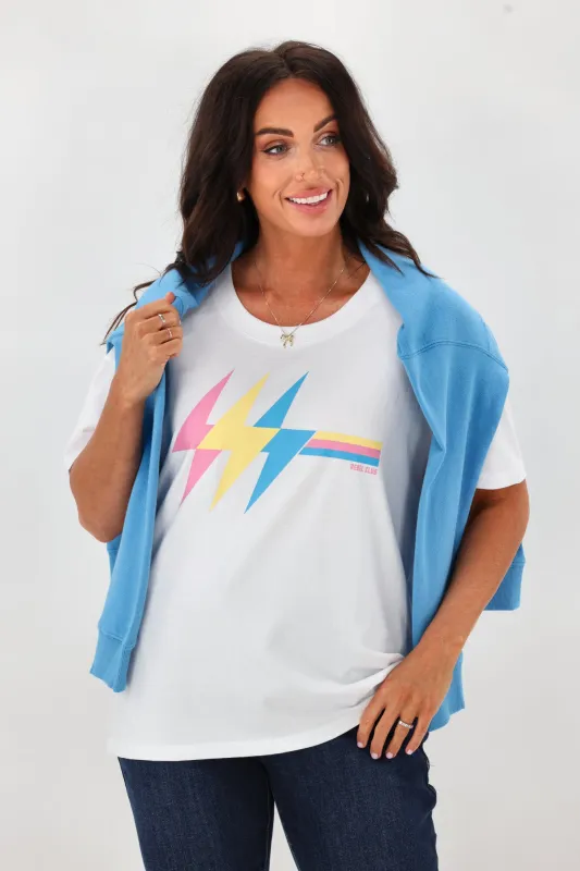 Rebel Club High Voltage Tee White sold by Shine On