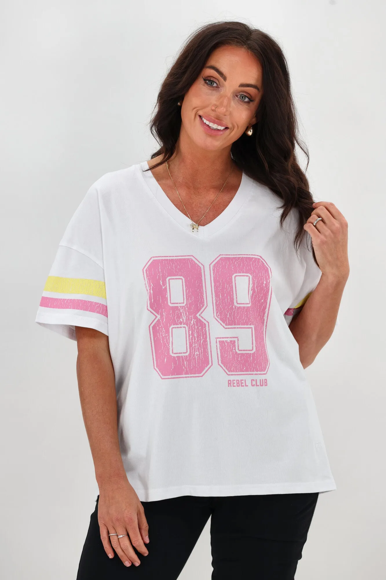 Rebel Club College V Neck Tee White sold by Shine On product image thumbnail 2