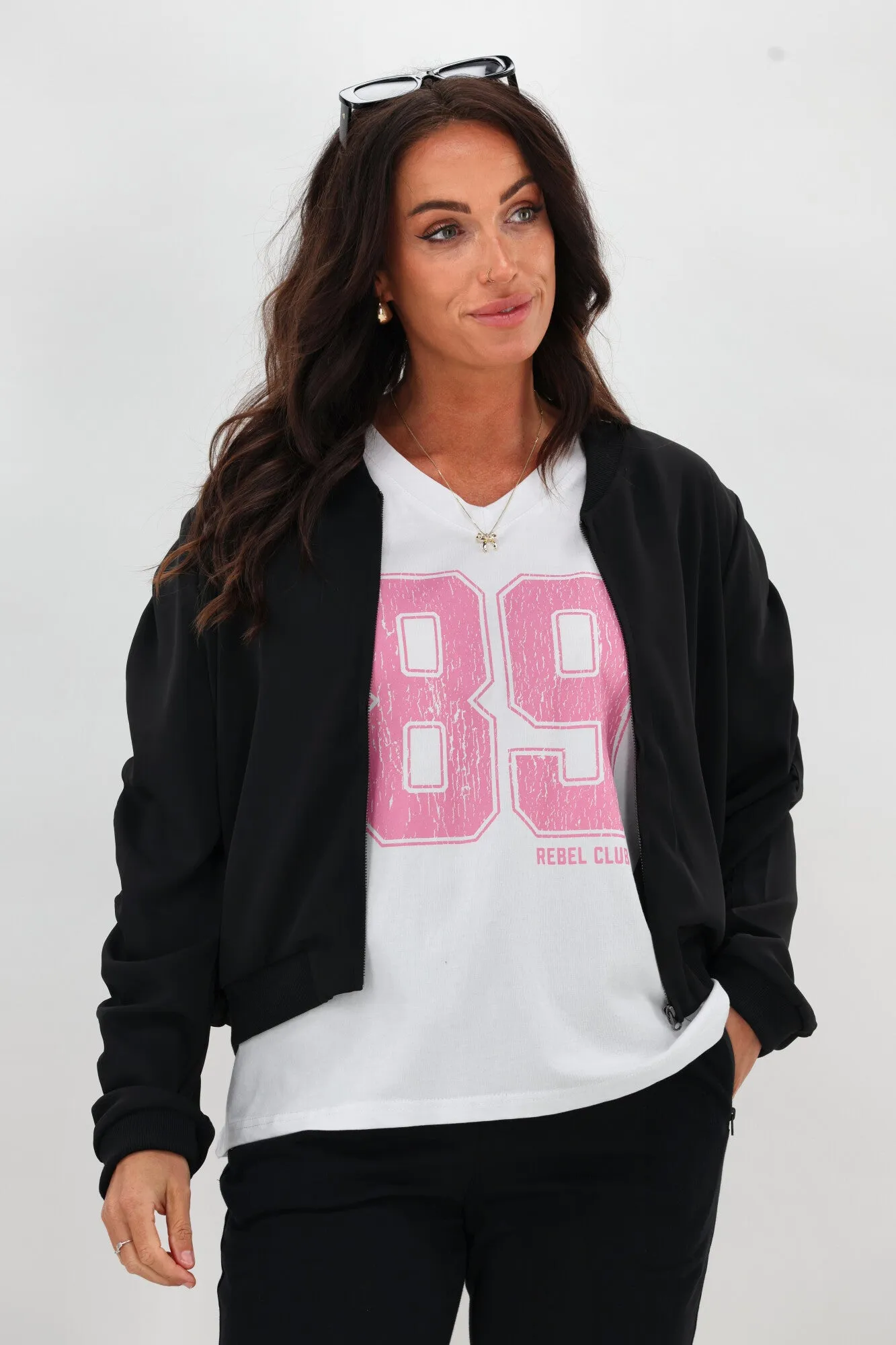 Rebel Club College V Neck Tee White sold by Shine On