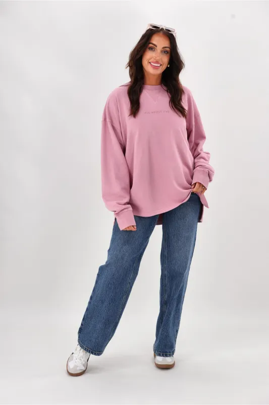 All About Eve AAE Washed Relaxed Crew Quartz Pink sold by Shine On