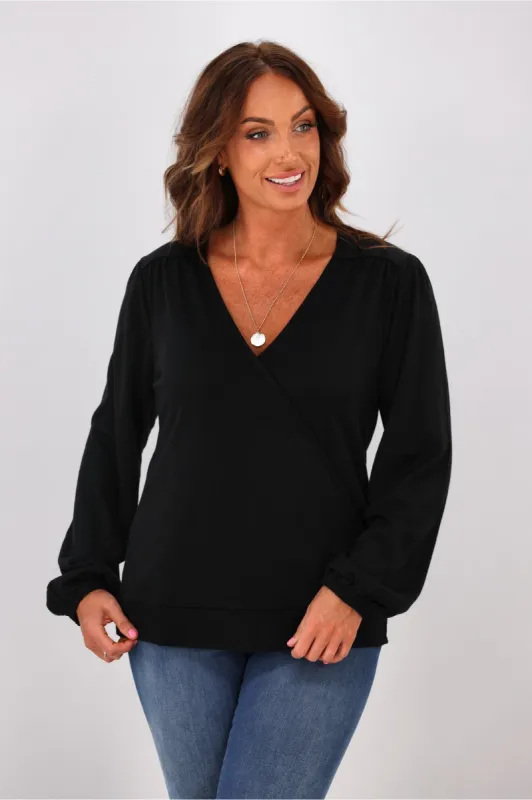 Alpine by Shine On Petra Crossover Merino Top Black sold by Shine On