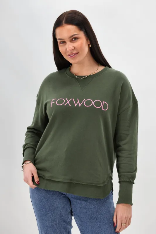 Foxwood Simplified Metallic Crew Olive With Pink sold by Shine On