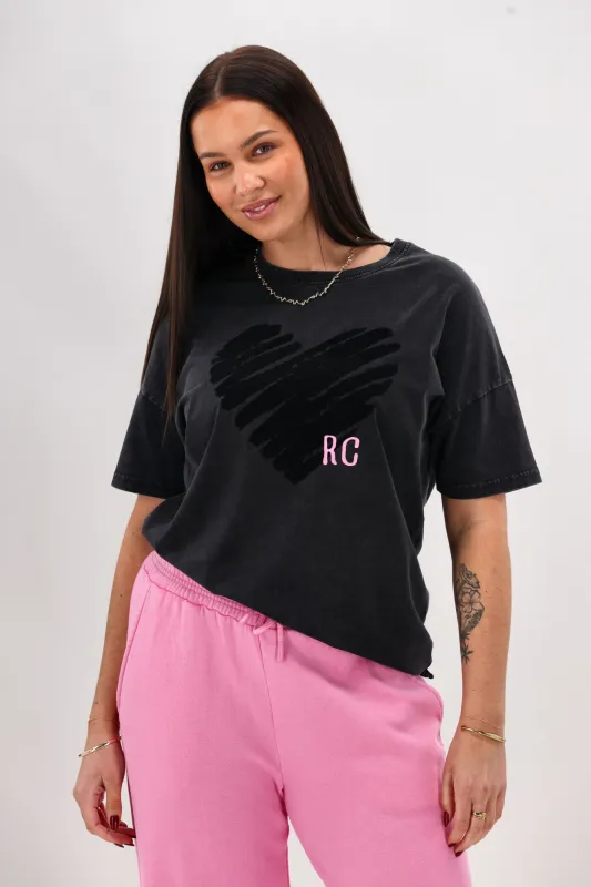 Rebel Club Flock Scribble Heart Tee Black sold by Shine On