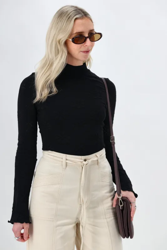 Minkpink Bowie Pointelle Skivvy Top Black sold by Shine On