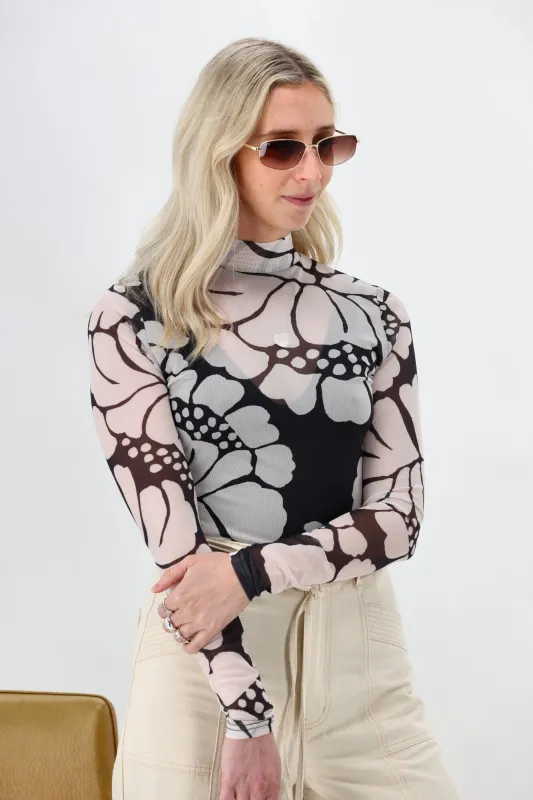 Minkpink Persephone Mesh Skivvy Top Black - Floral sold by Shine On