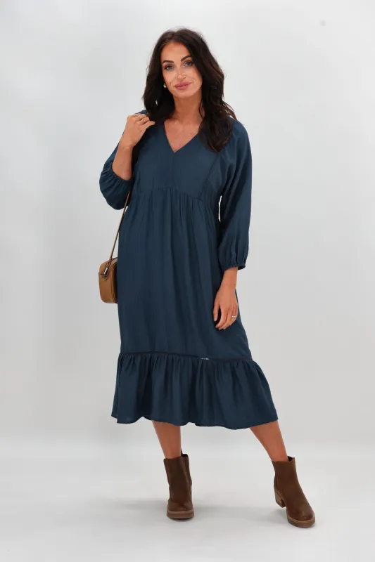 Sunday Boho Rachel Empire Seam Midi Dress Peacock Blue sold by Shine On