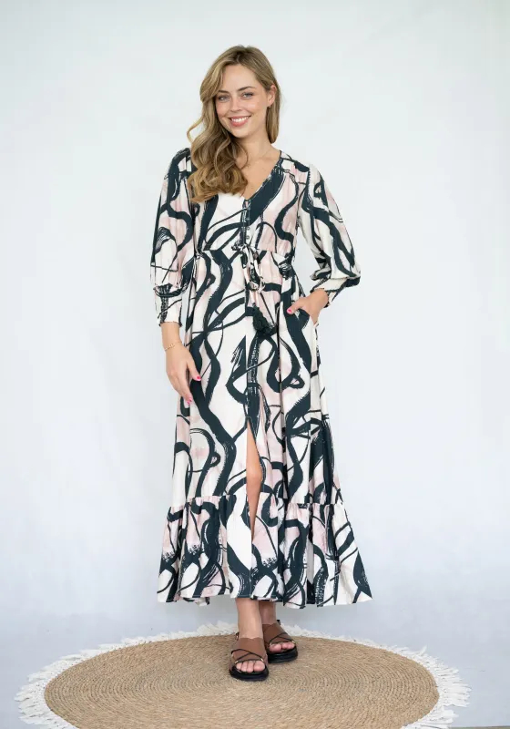Fria Farnelle 3/4 Sleeve Print Dress Pink sold by Shine On