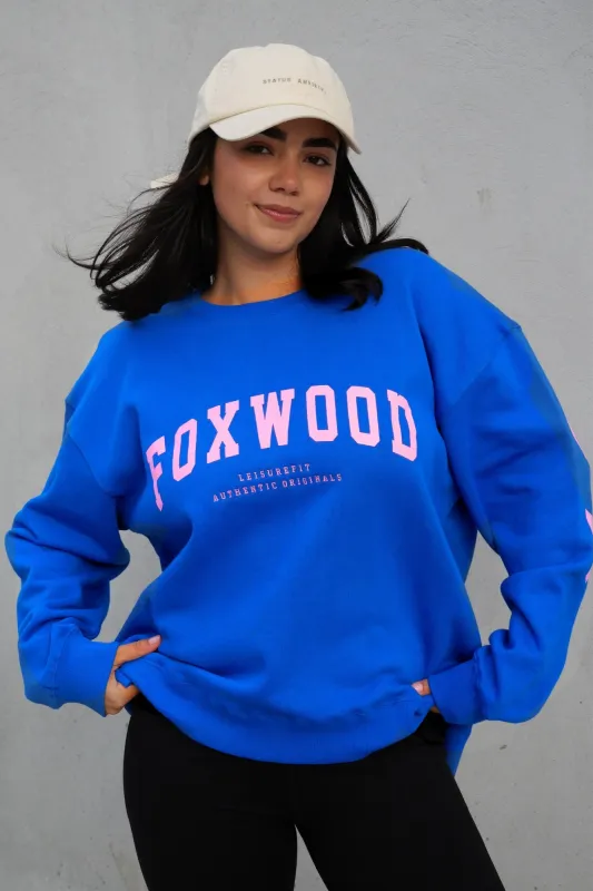 Foxwood Interval Crew Cobalt Blue with Neon Pink sold by Shine On