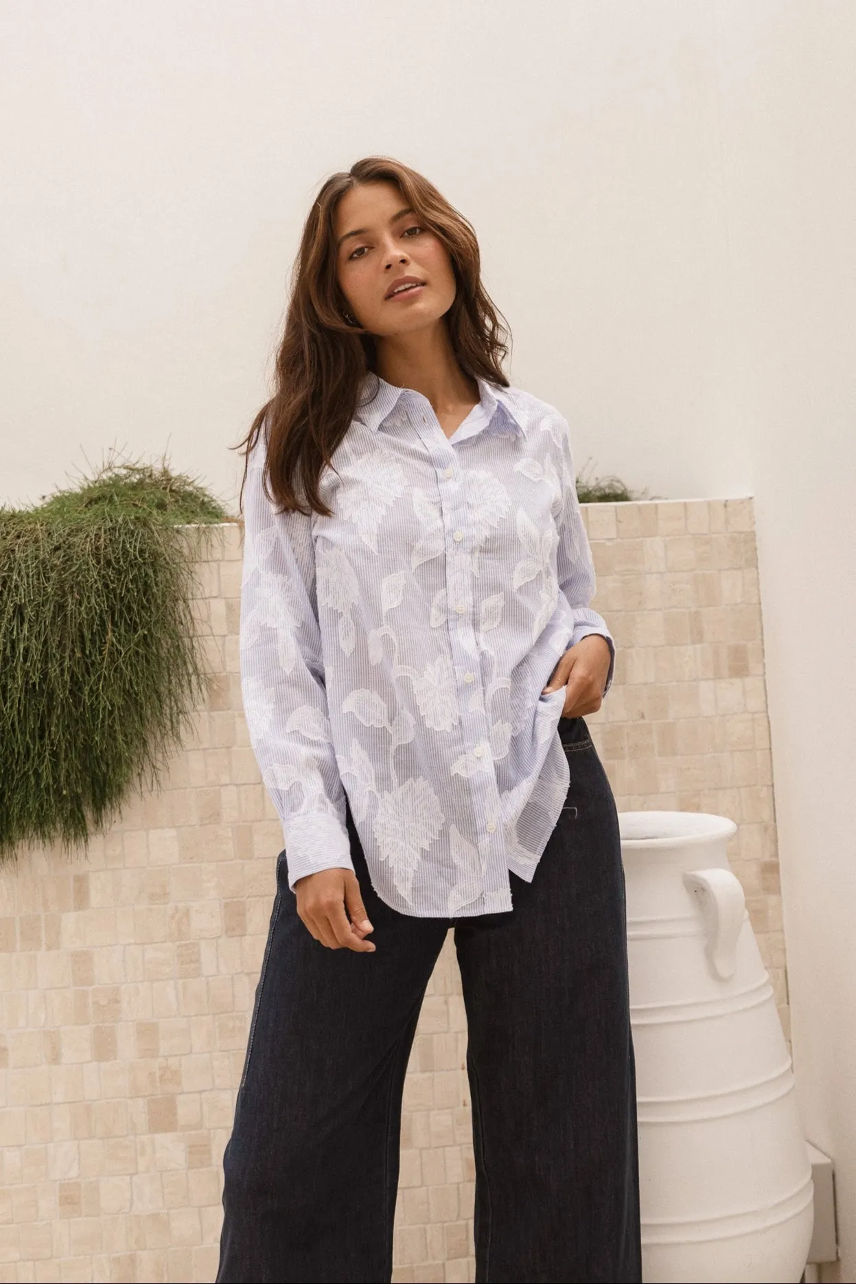 Betty Basics Lace Stripe Shirt Lace Floral sold by Shine On