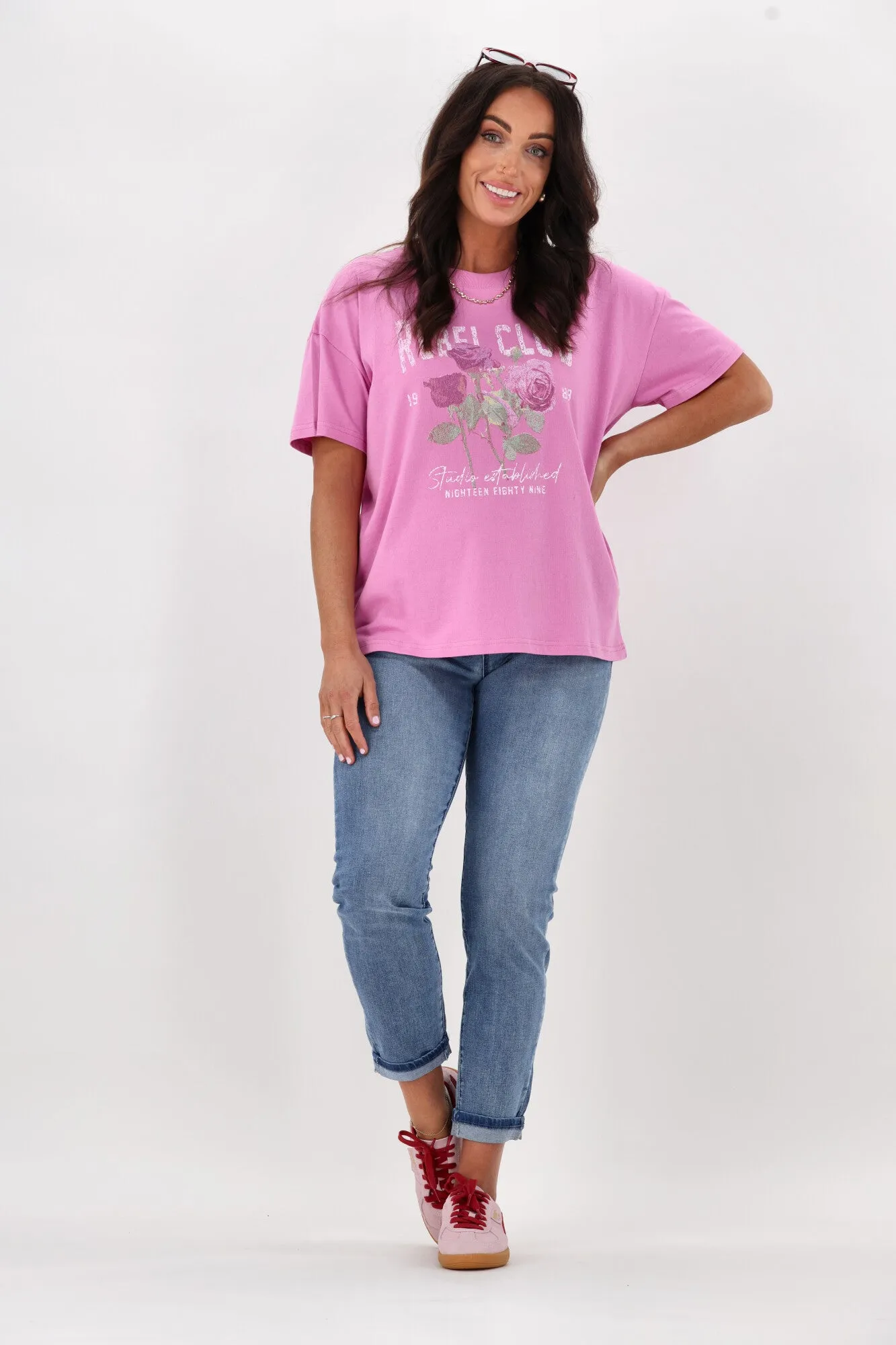 Rebel Club Rose Thorn Tee Pink Violet sold by Shine On