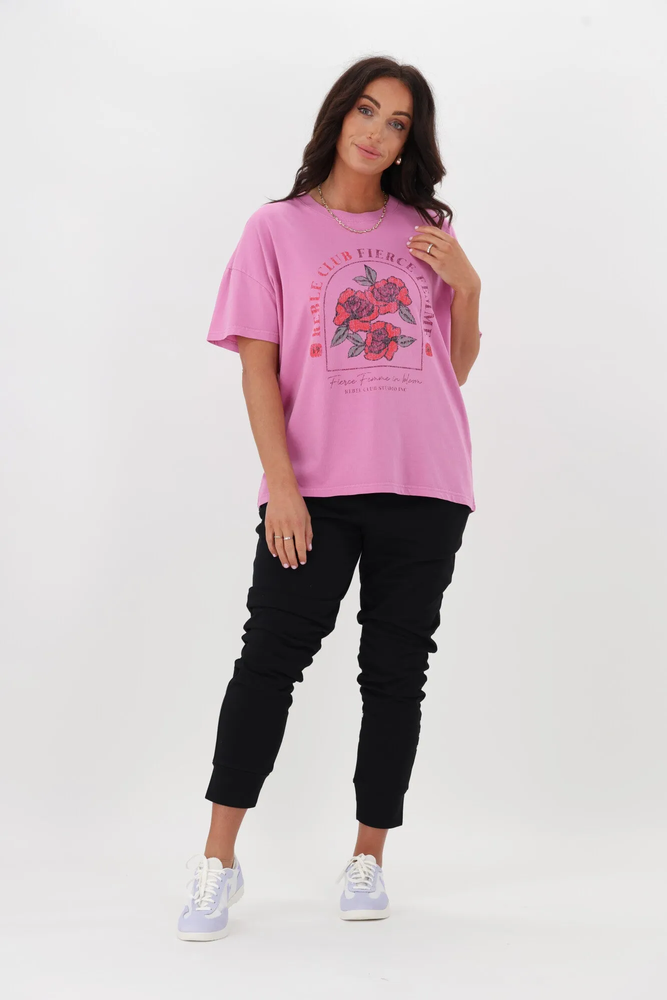 Rebel Club Fierce Rose Tee Pink Violet sold by Shine On