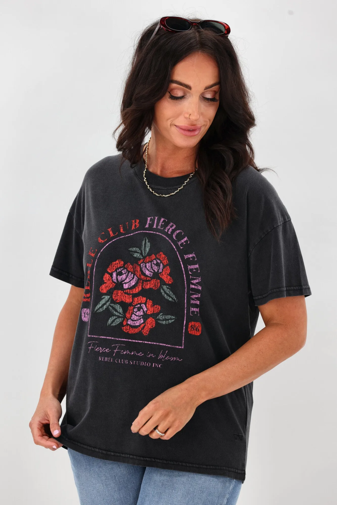 Rebel Club Fierce Rose Tee Black sold by Shine On