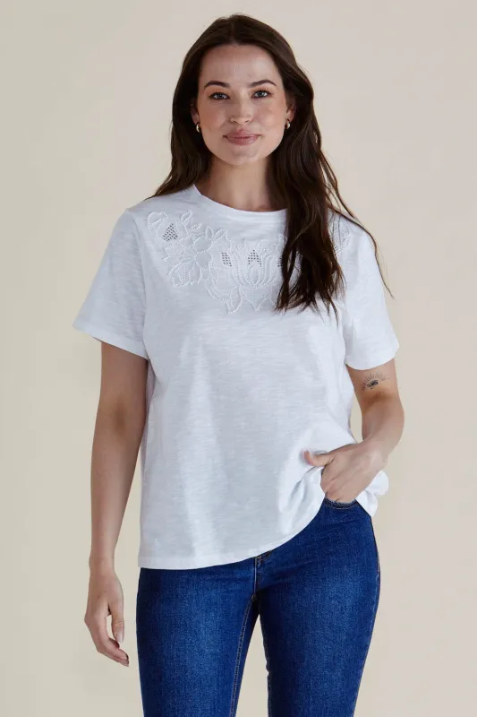 Betty Basics Arabella Lace Tee White sold by Shine On