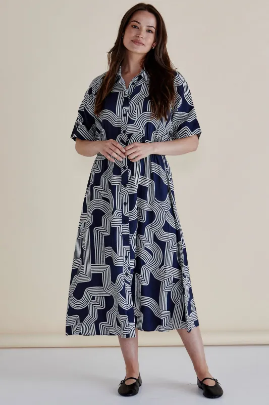 Betty Basics Skye Dress Navy Geo sold by Shine On
