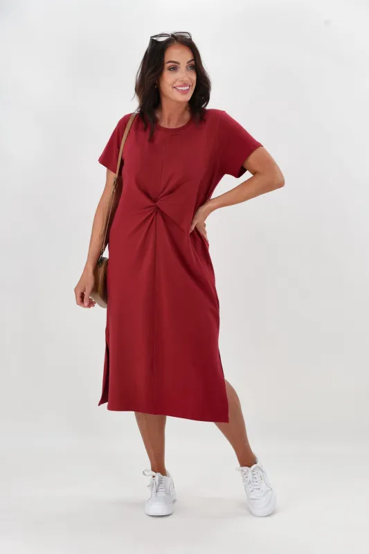 Shine On Essentials Twist Dress Cranberry sold by Shine On