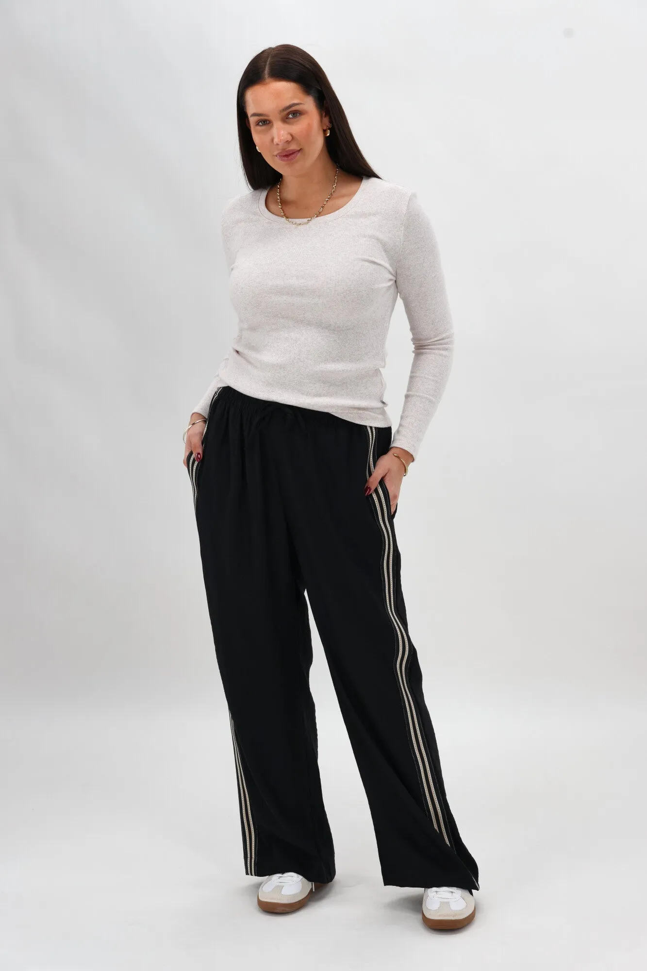 Shine On Label Infinity Contrast Stitch Wide Leg Pant Black sold by Shine On product image thumbnail 4