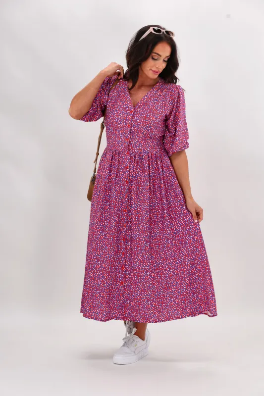 Sunday Boho Liza 3/4 Sleeve Midi Dress Multi sold by Shine On