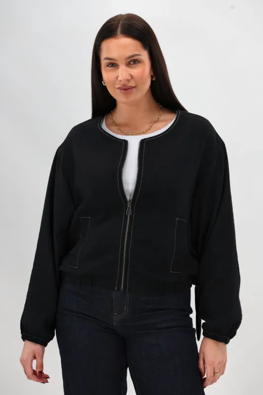 Shine On Label Kayleigh Contrast Stitch Bomber Jacket Black sold by Shine On